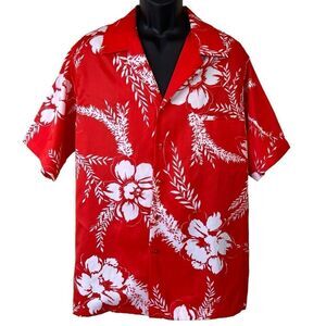 Vintage 70s Hilo Hatties Red Hawaiian Button Up Shirt
